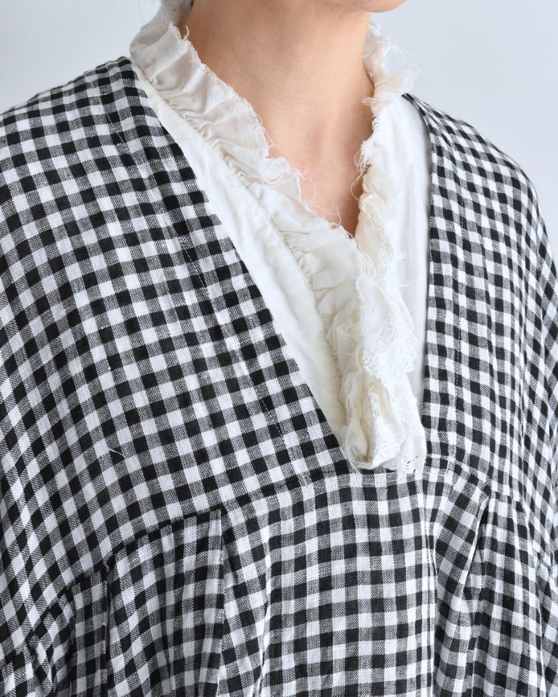 Gingham Check Linen Dress in BlackCheck