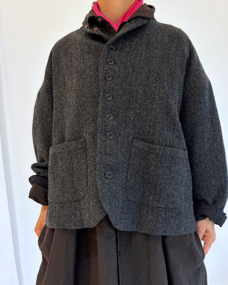 Wool Herringbone Wool Jacket in Black