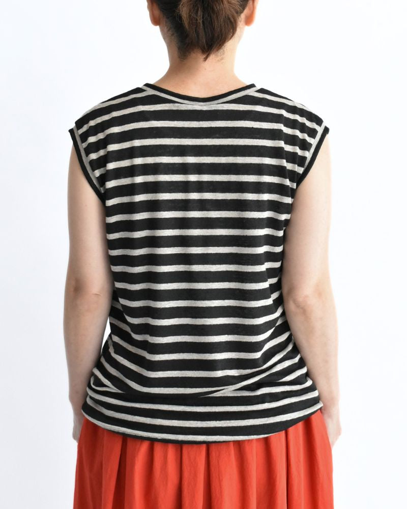 Border Tank Top in Black/Natural
