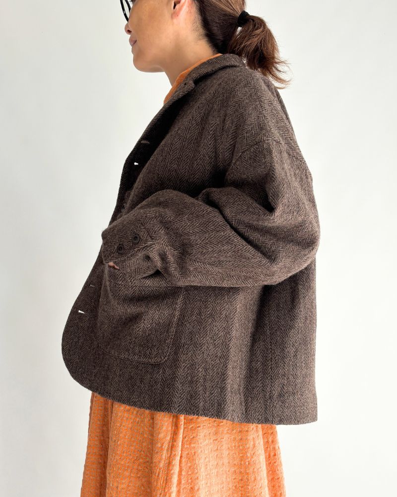 Wool Herringbone Wool Jacket in Brown