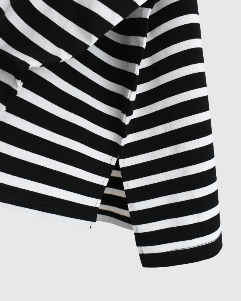 Cotton Striped Pullover in Black/Natural