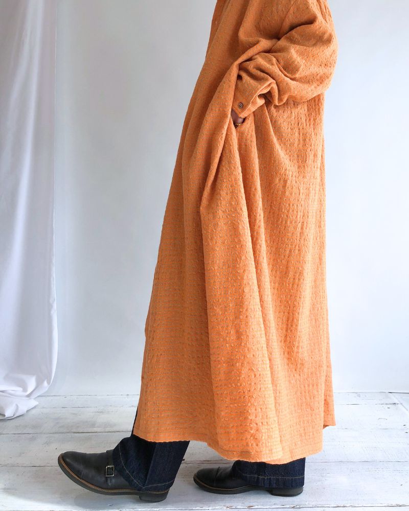 Wool Cotton Gingham Dress in Orange/Mocha