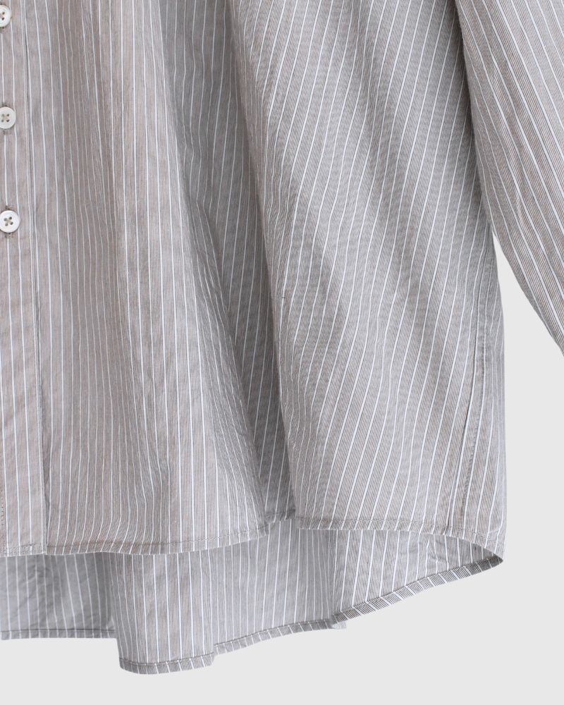 Band Collar Big Shirt in BrownStripe