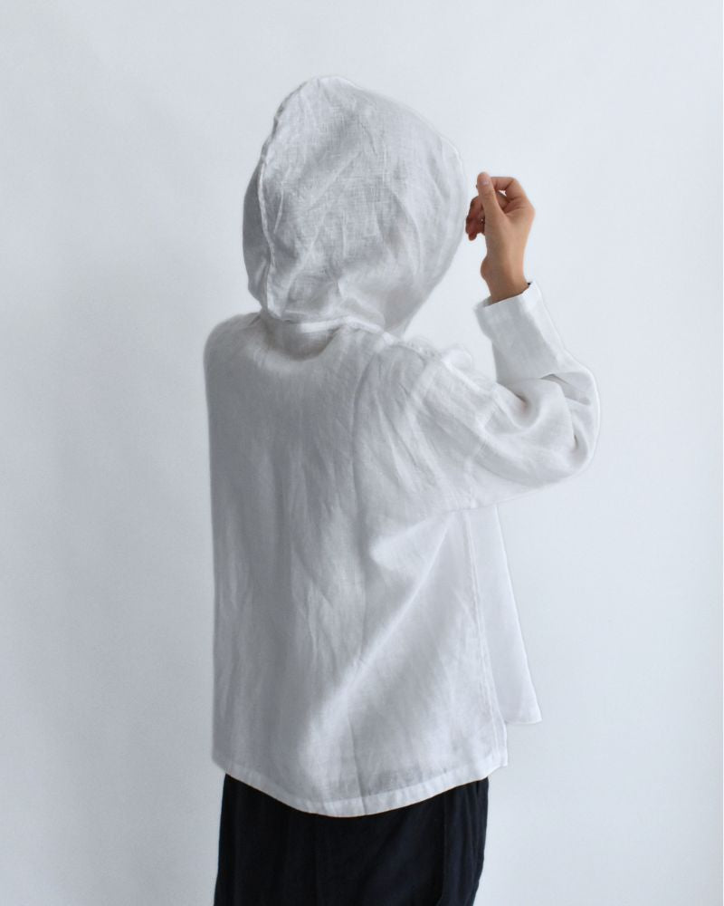 Hoodie Shirt (LINEN) in White