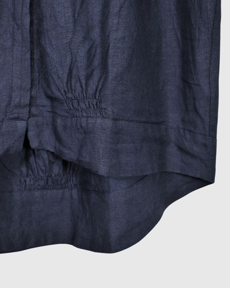 Linen Gather Shirt in Navy