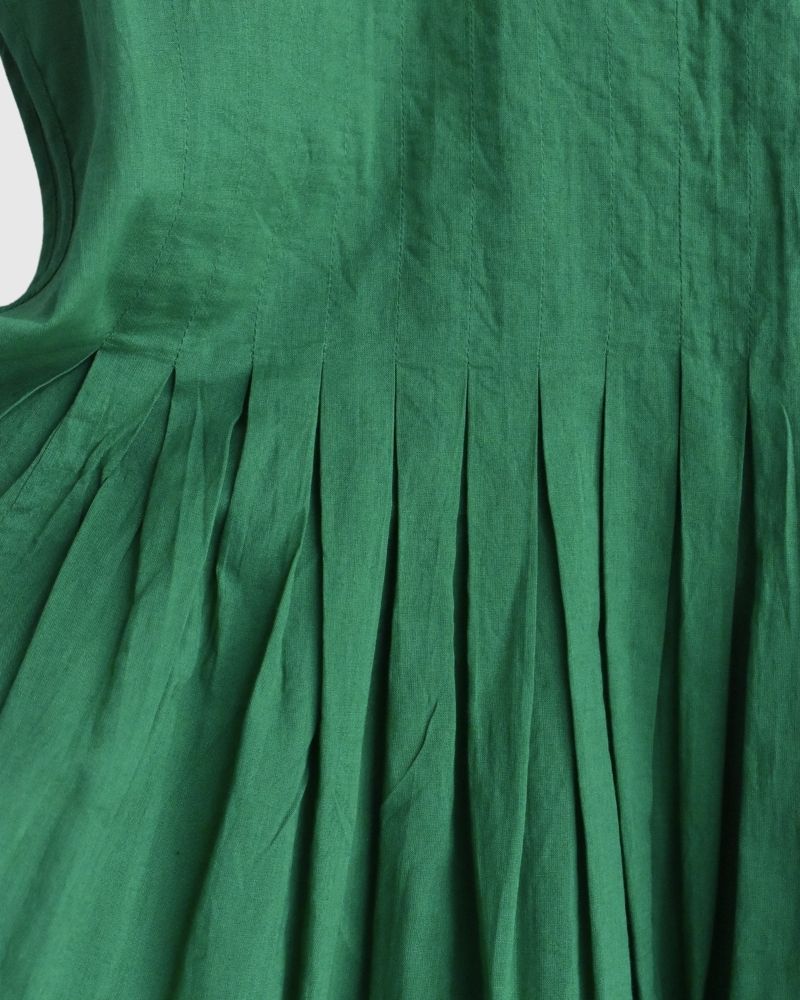 80s ORGANIC VOILE PLAIN CREW-NECK F/SLEEVE SHIRT WITH INVERTED PLEAT in Green
