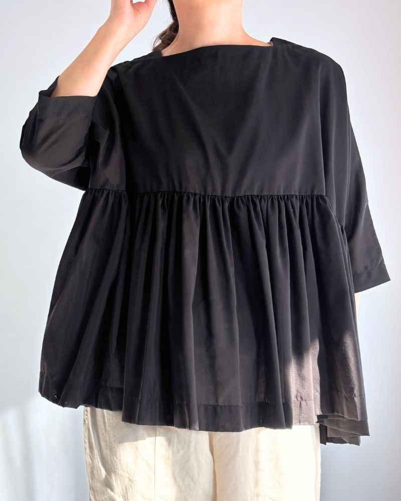 Gathered boat neck blouse in Black