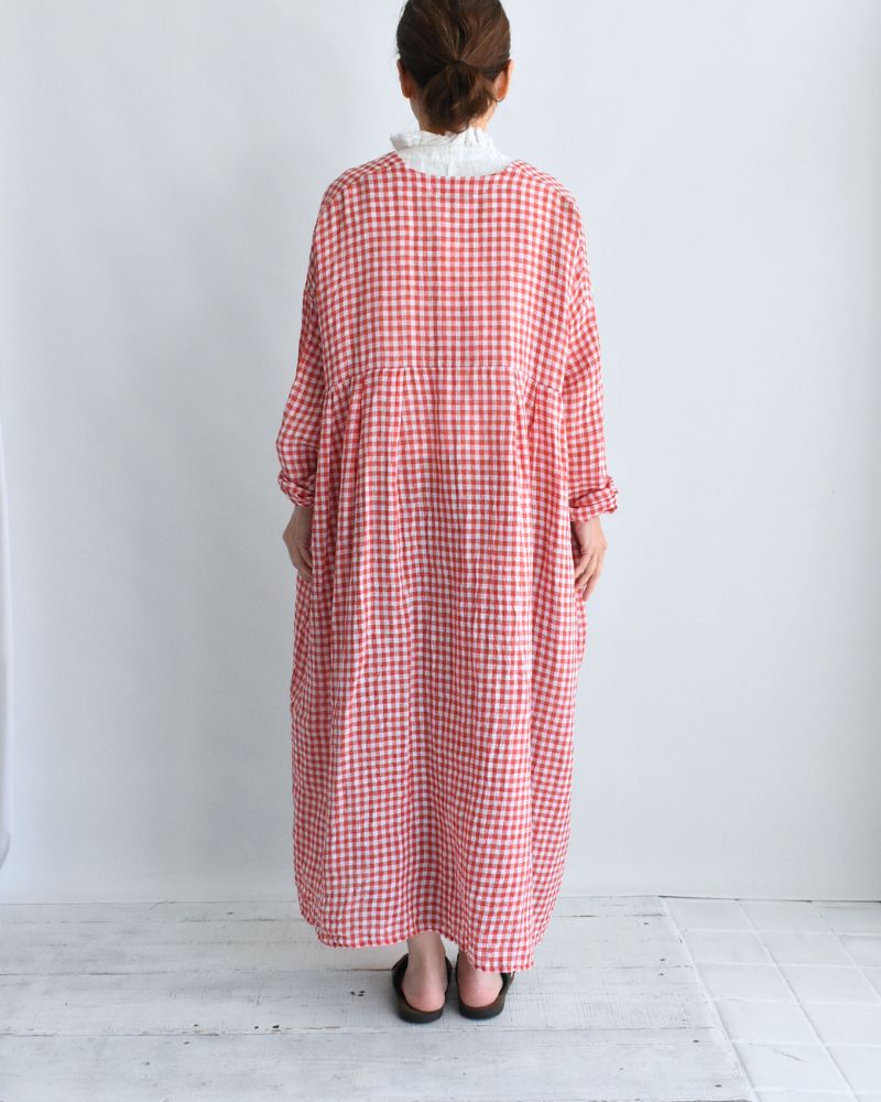 Gingham Check Linen Dress in RedCheck