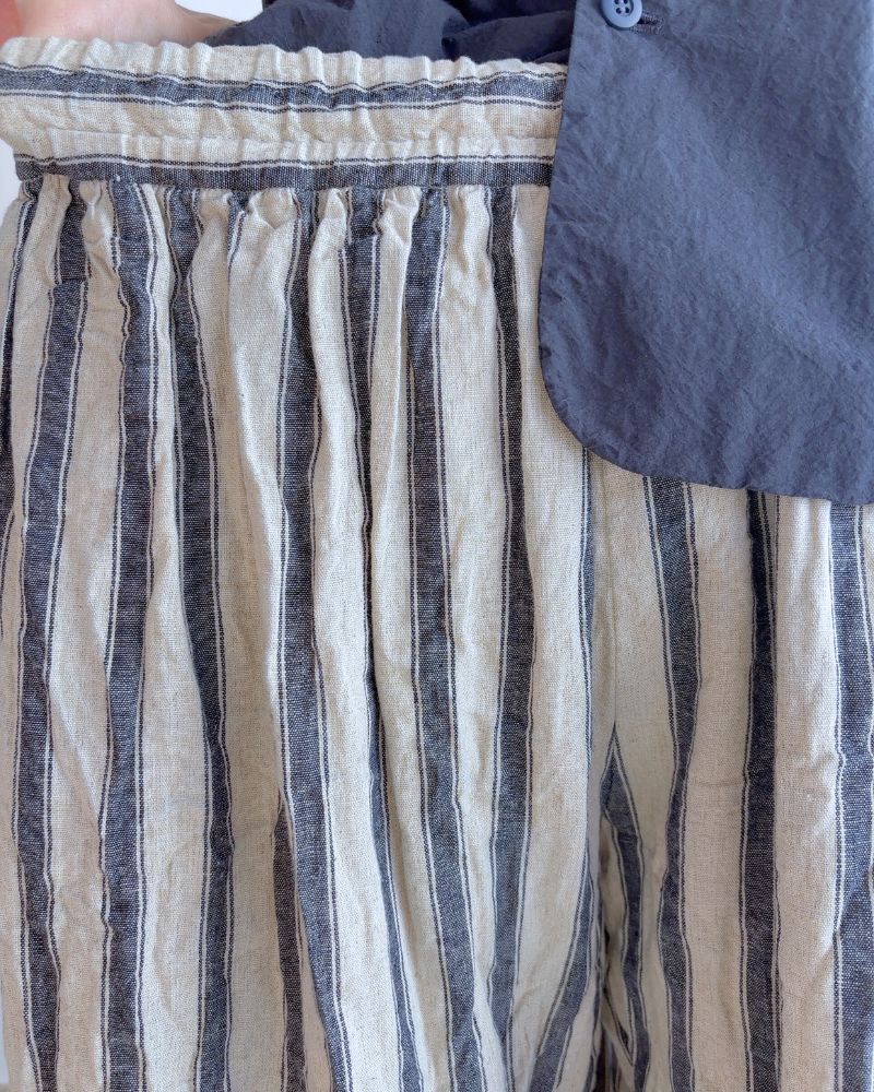 Linen Cotton Stripe Pants in Natural/Indigo