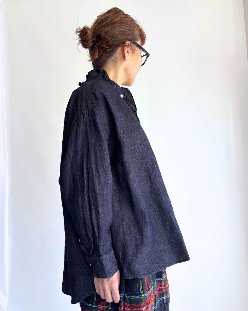 Denim ruffle blouse in IndigoDenim