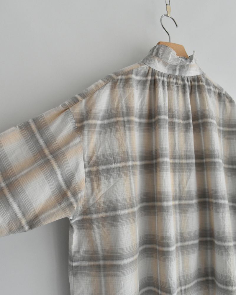 Light Madras Ruffle Blouse in Light Charcoal