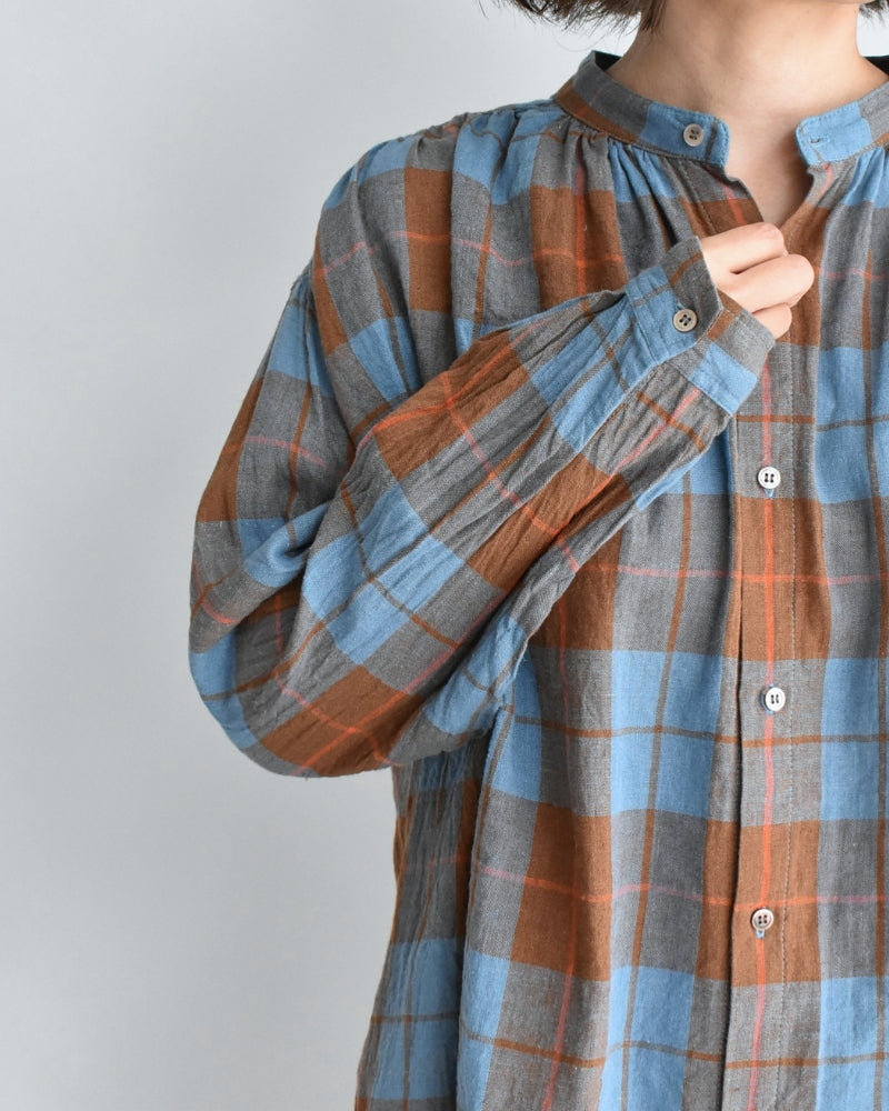 Linen Cotton Check Shirt in Blue