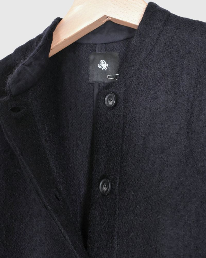 WOOL COTTON STAND COLLAR FLY FRONT JACKET in Navy