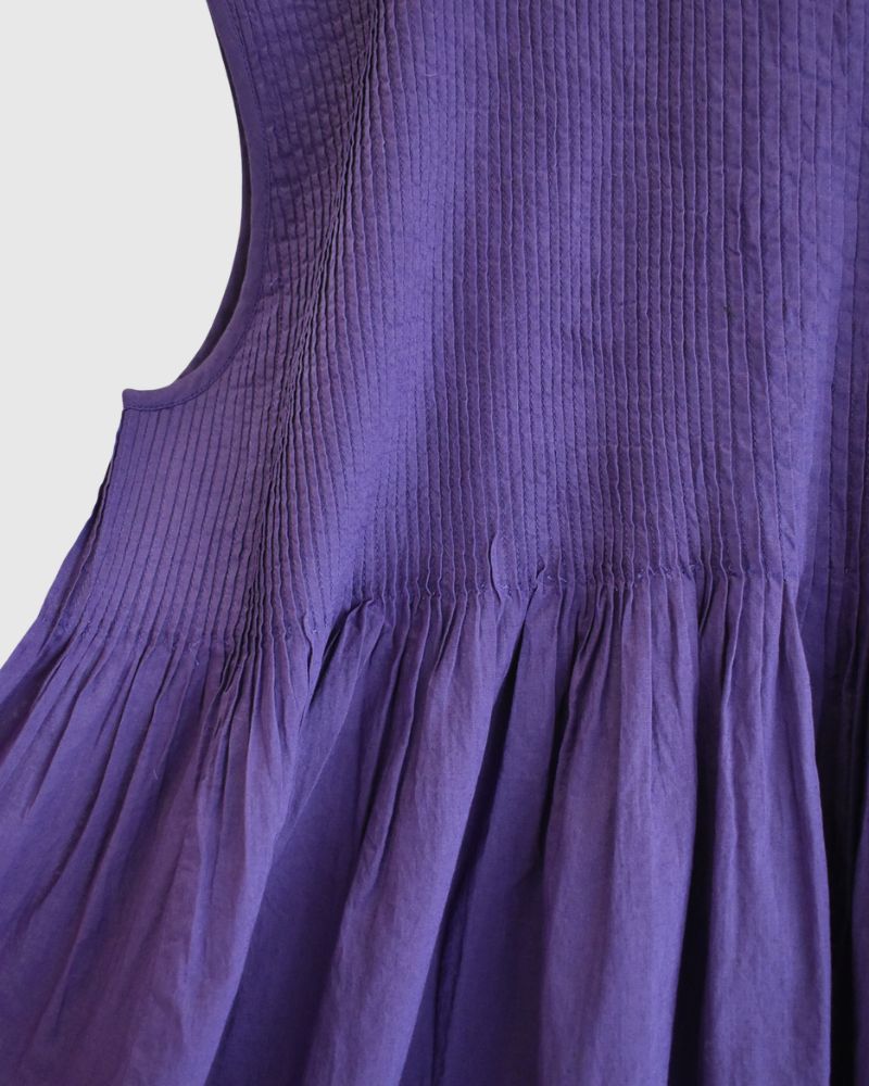 Crew-neck French Sleeve Shirt with Mini Pintuck in Purple