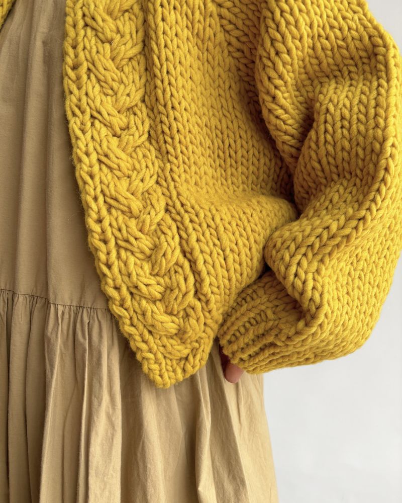 PERU Hand-Knit Short Cardigan in Yellow