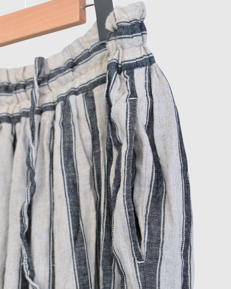 Linen Cotton Stripe Pants in Natural/Indigo