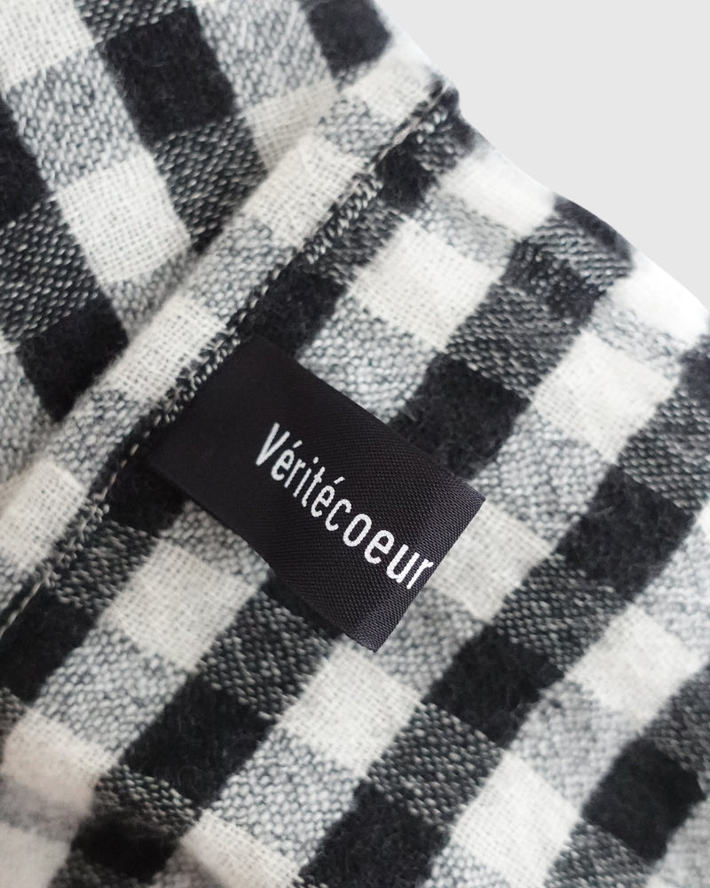Wool Linen Gingham Check Stole in Ivory/Black
