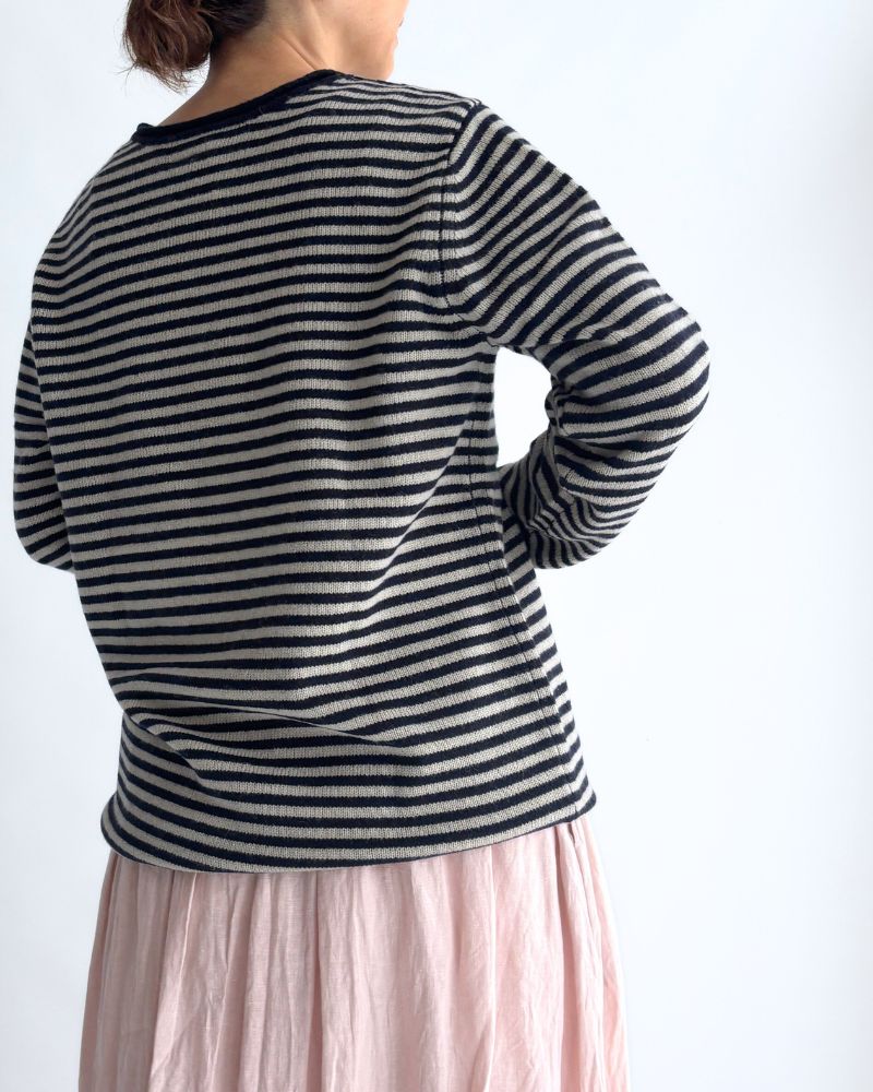 Border knit pullover in Pebblegray/Navy
