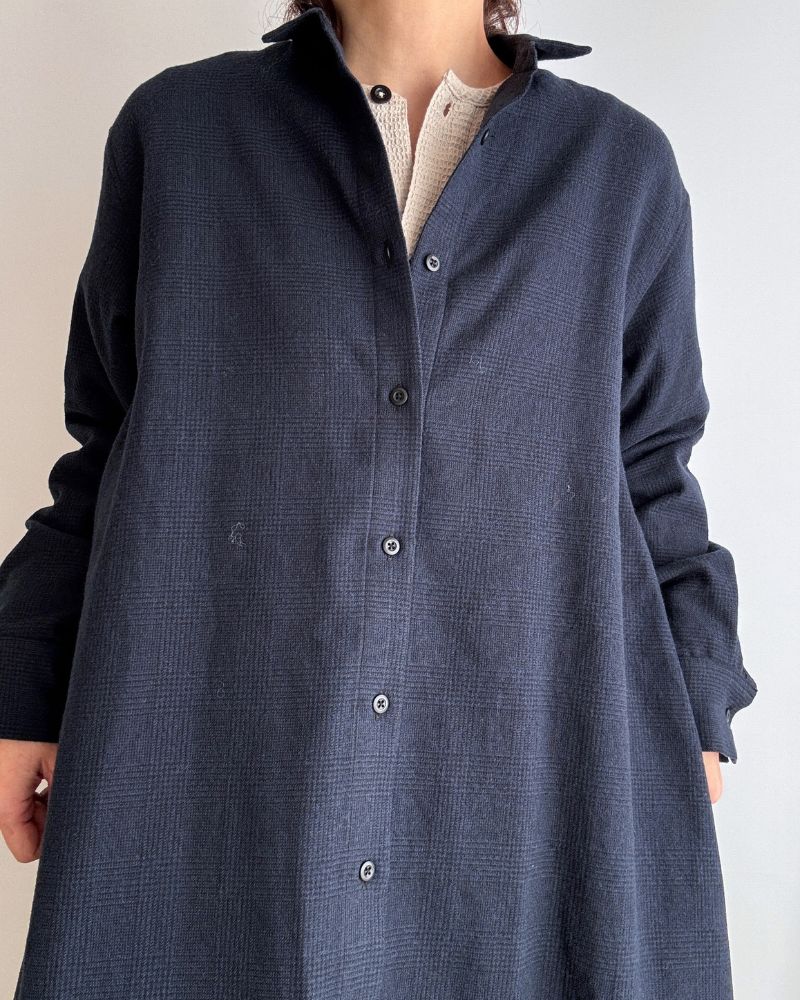 A-line Shirt Dress (W/C)  in NavyGlencheck