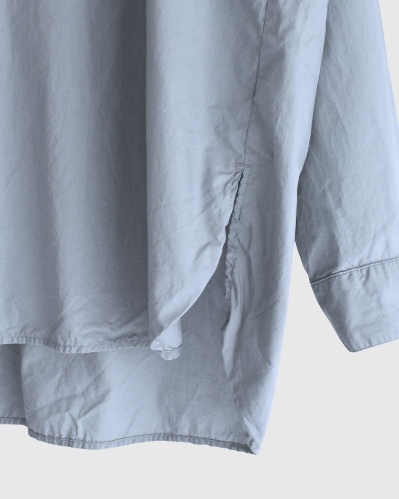 60s COTTON POPLIN OVERDYE HENRY NECK SHIRT in Blue