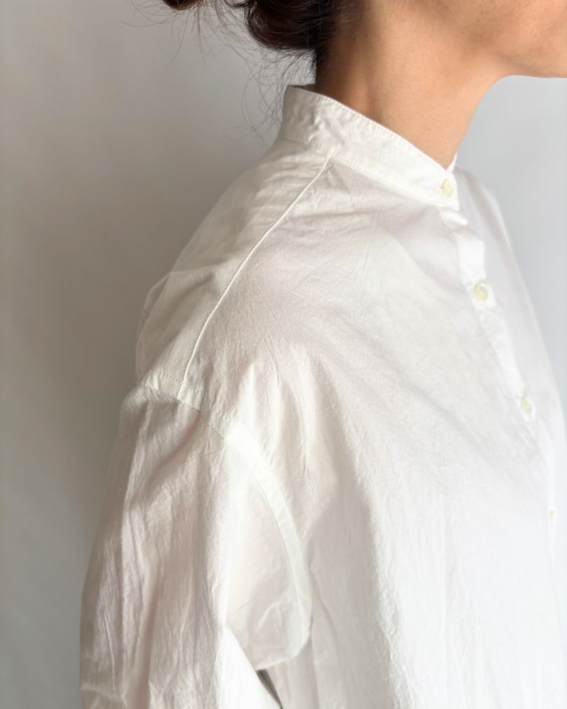 Band Collar Long Shirt in White