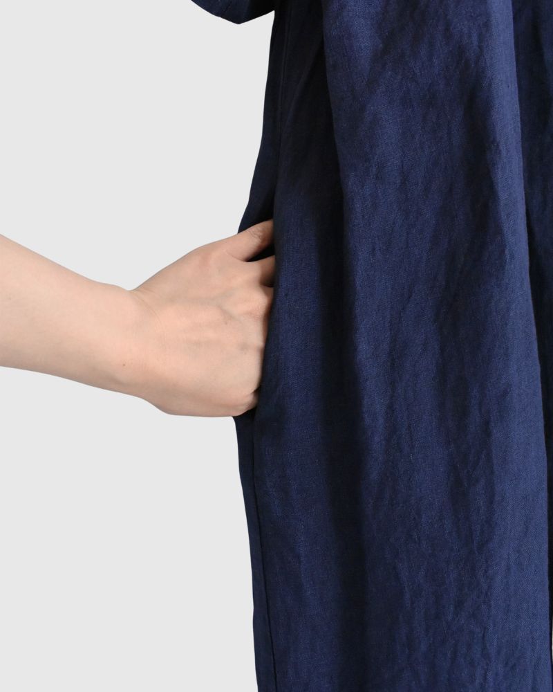 Box Pleated Dress in Indigo