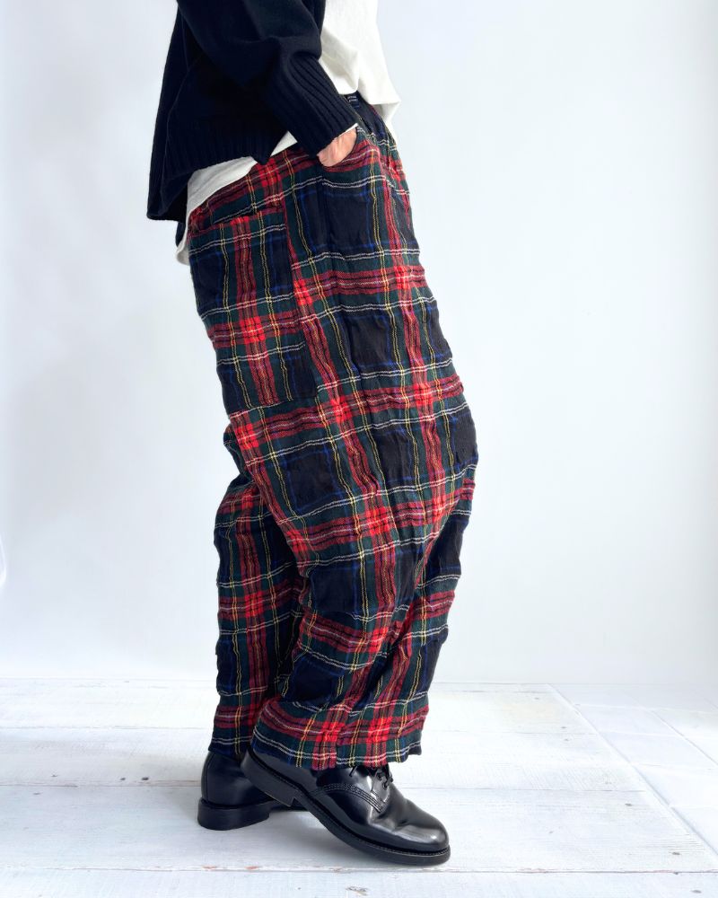 Cotton wool tartan check pants in Black