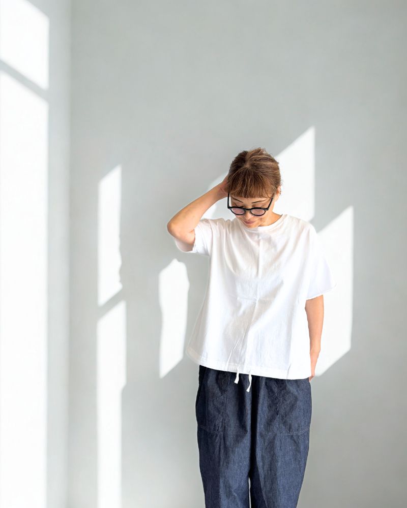 Cutoff Drawstring Tee in White