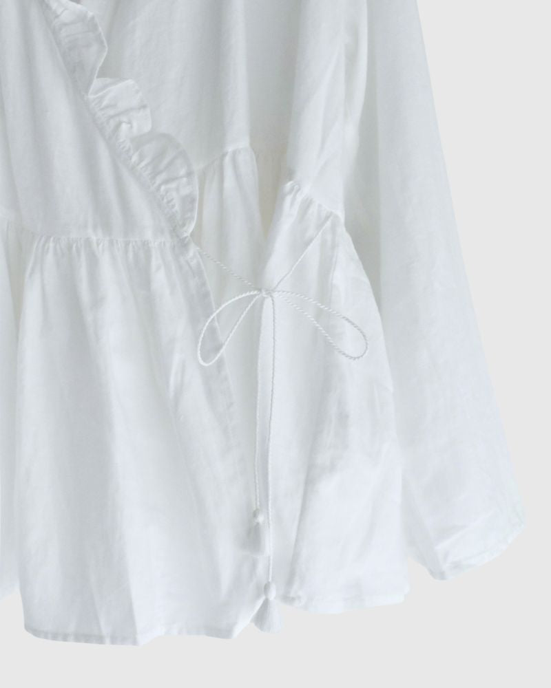 TWILL COTTON KHADI PLAIN (WASH) FRILL CACHE COEUR in White