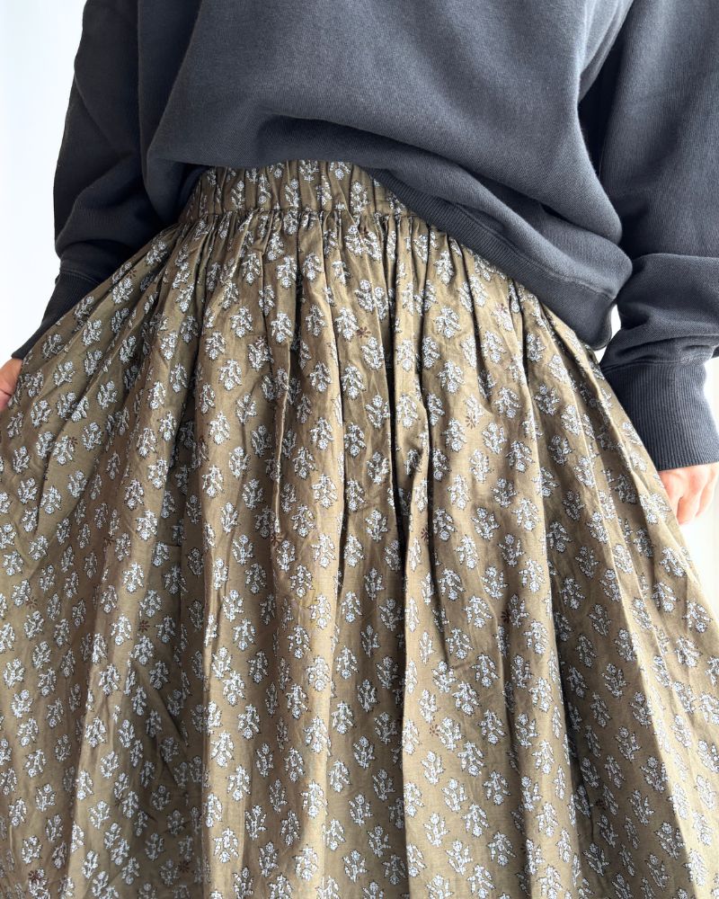 RAJASTAN TUCK GATHERED SKIRT WITH LINING in Olive