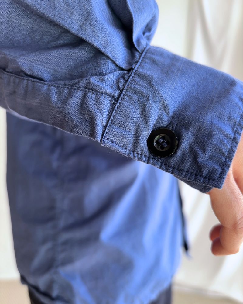 COTTON STRIPE OVERDYE ONE-UP COLLAR SHIRT in Blue