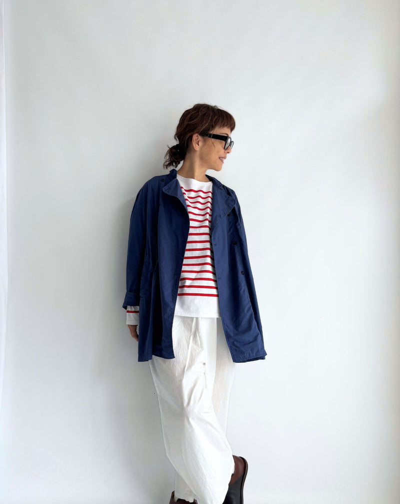 60s COTTON POPLIN OVERDYE STAND COLLAR DOUBLE BREAST JACKET in Blue