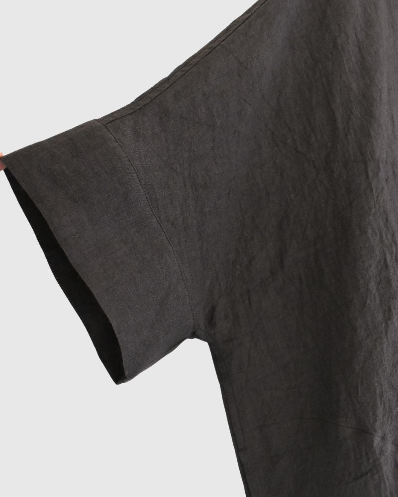 Boat Neck Wide Blouse (Linen) in Brown