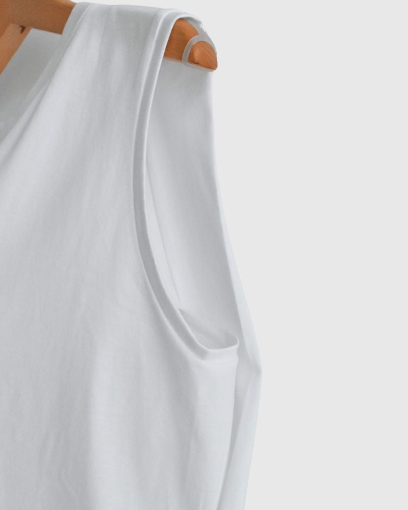 Shoulder Tuck Tank Top in White
