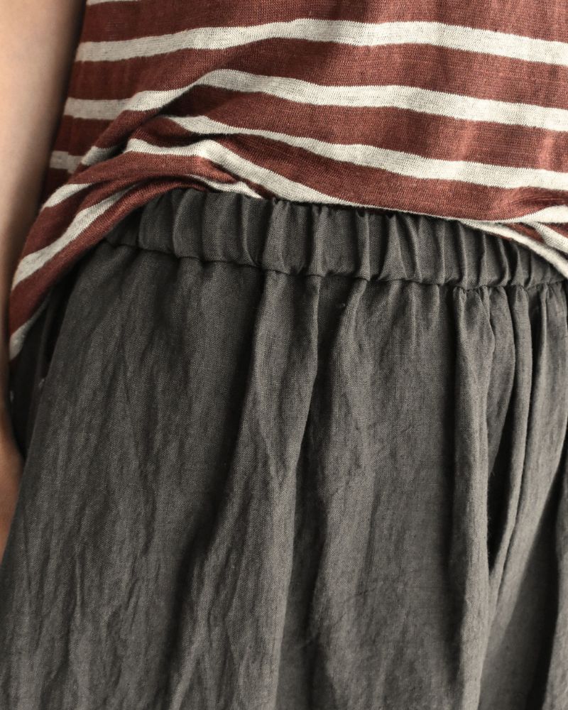 Wide Cocoon Gathered Pants (LINEN) in Brown