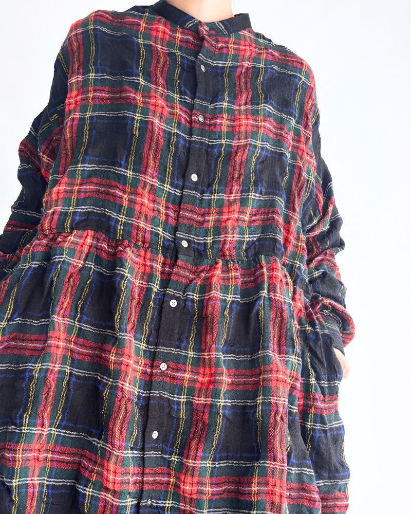 Cotton wool tartan check dress in Black
