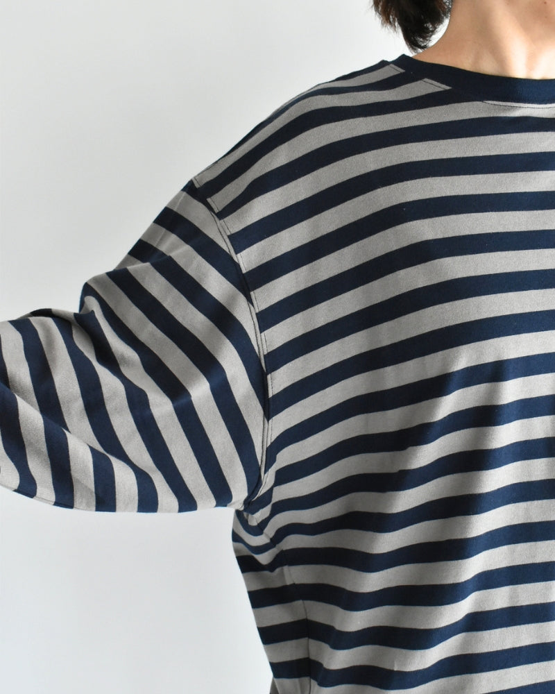 Tuck Cocoon T-Shirt in Gray/Navy Border