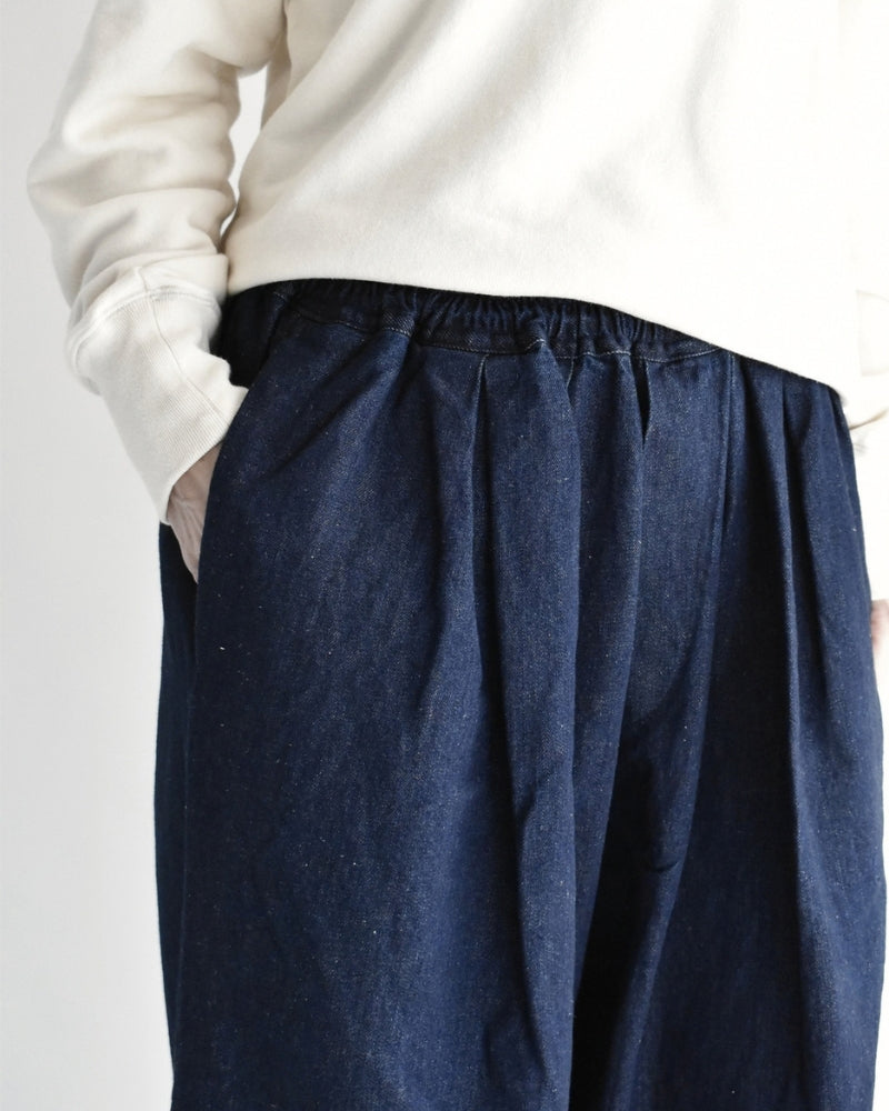 Cotton Linen Denim Tuck Pants in OneWash
