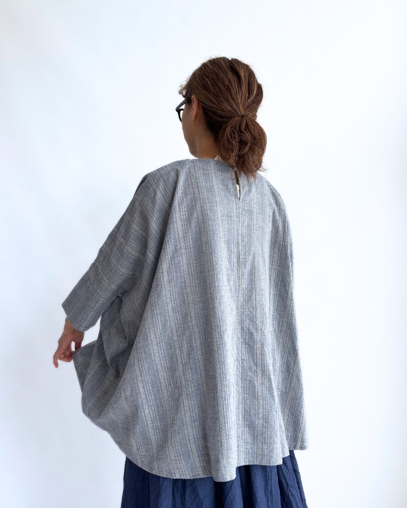 Dobby Stripe Big Pullover in Blue