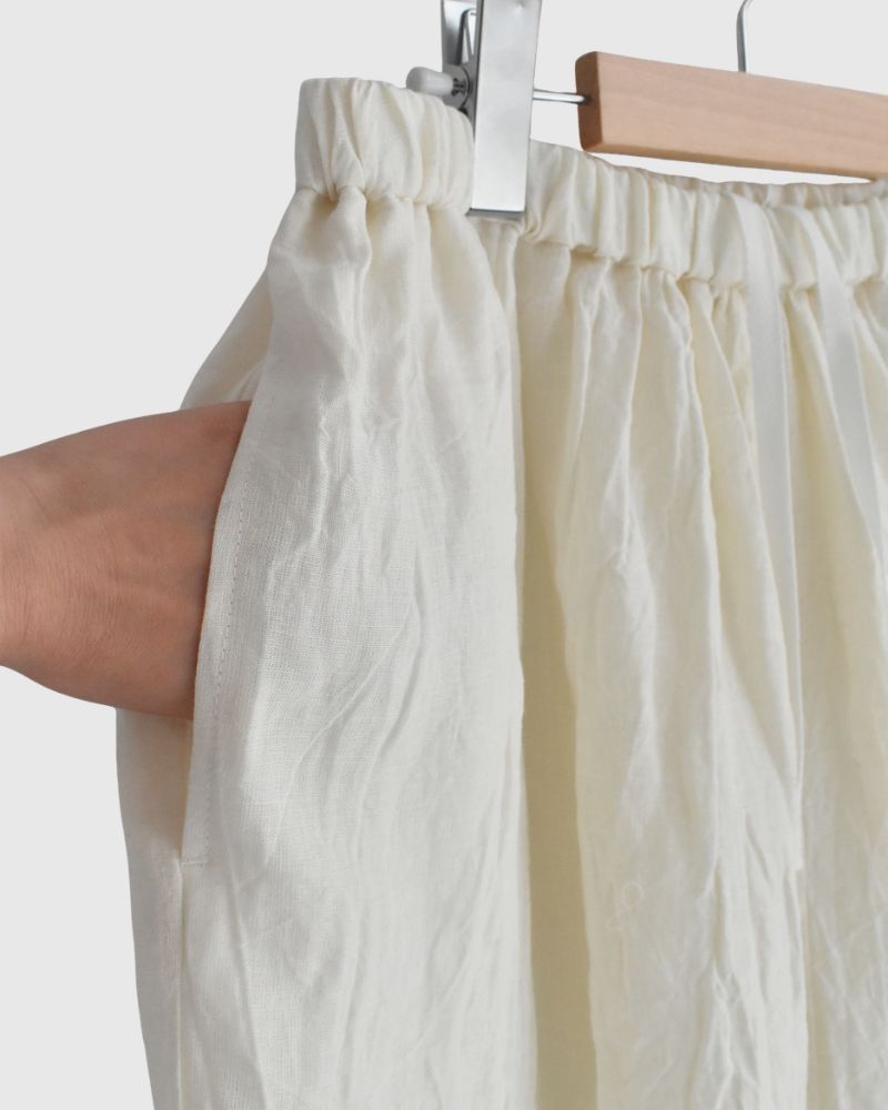 Wide Cocoon Gathered Pants (LINEN) in OffWhite