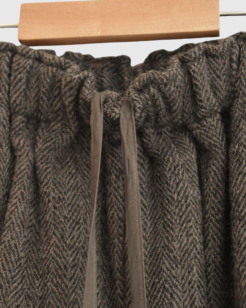 Wool Herringbone Pants in Brown