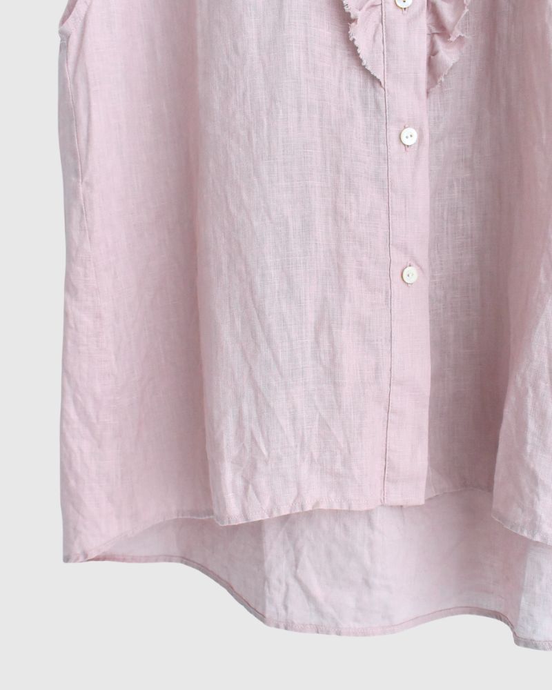Linen Frill Sleeveless Blouse in Ash Pink