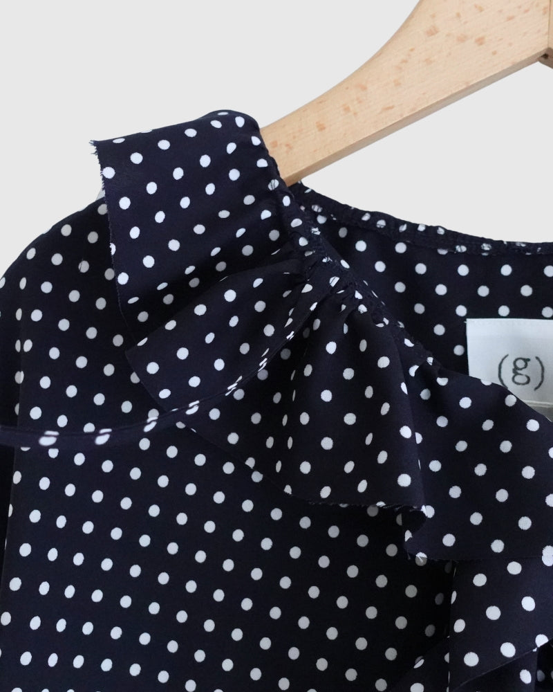 Dot Frill Blouse in Navy
