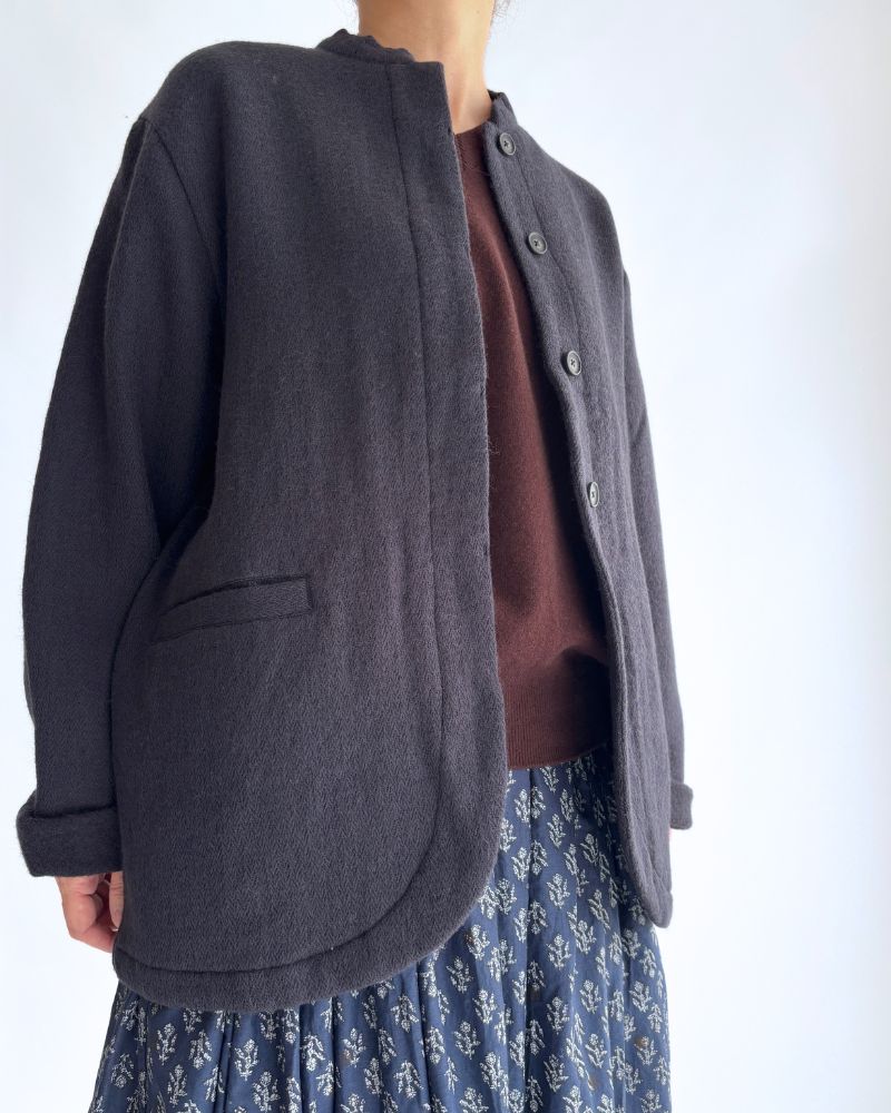 STAND COLLAR FLY FRONT JACKET in Navy