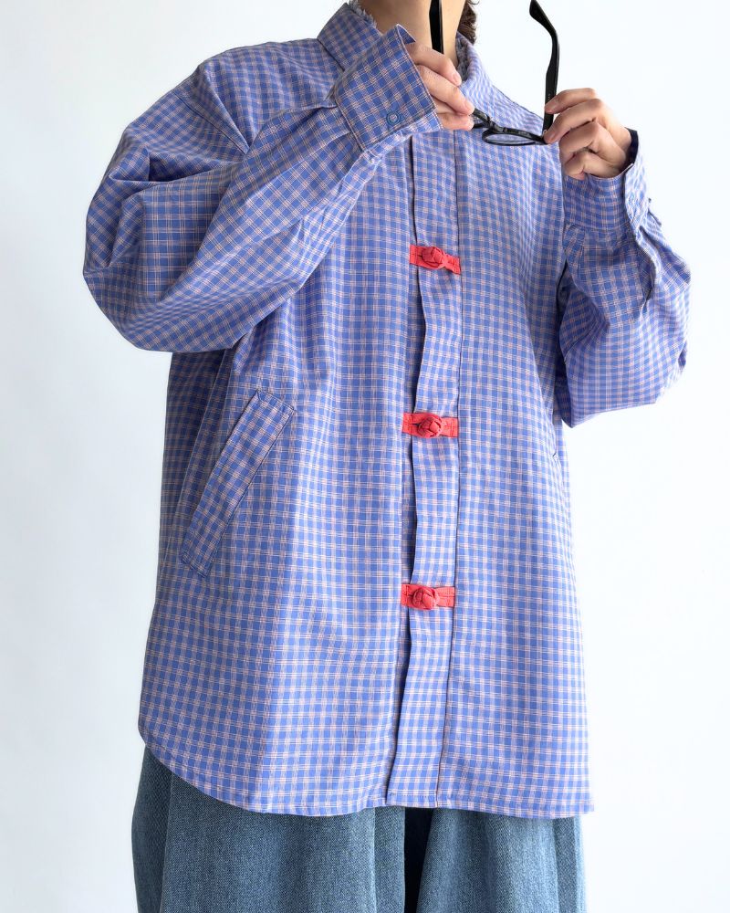 Chinese Button Check Shirt 'BRETON' in Blue