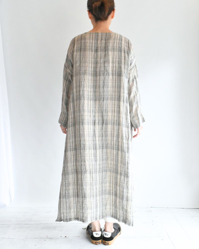 Linen Check Dress in Natural