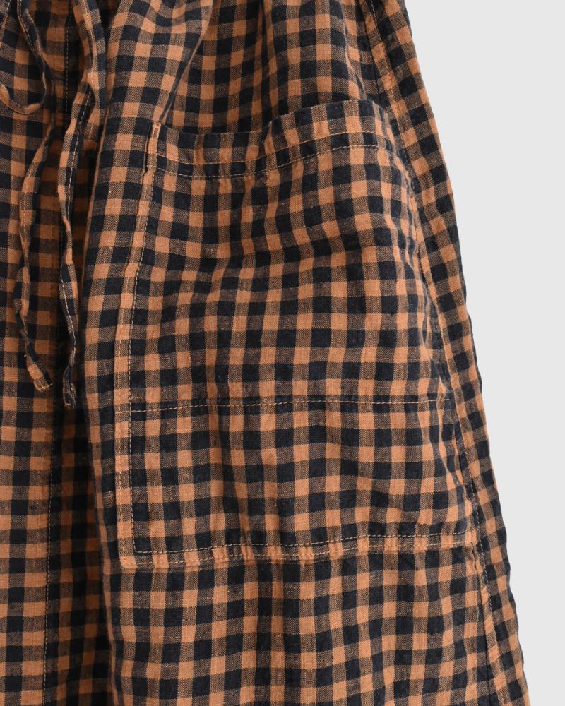 LINEN CHECK OVERDYE EASY SKIRT in Cinnamon