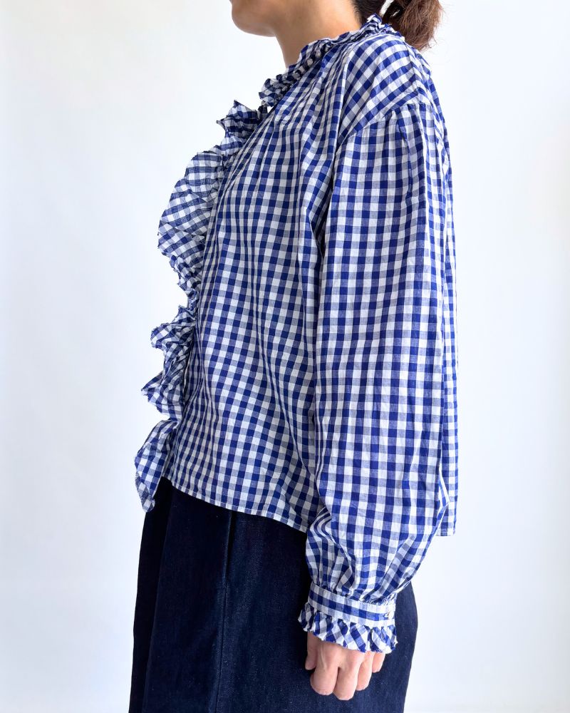 Frill Blouse in BlueCheck