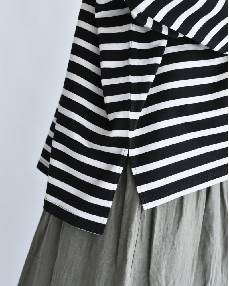 Cotton Striped Pullover in Black/Natural