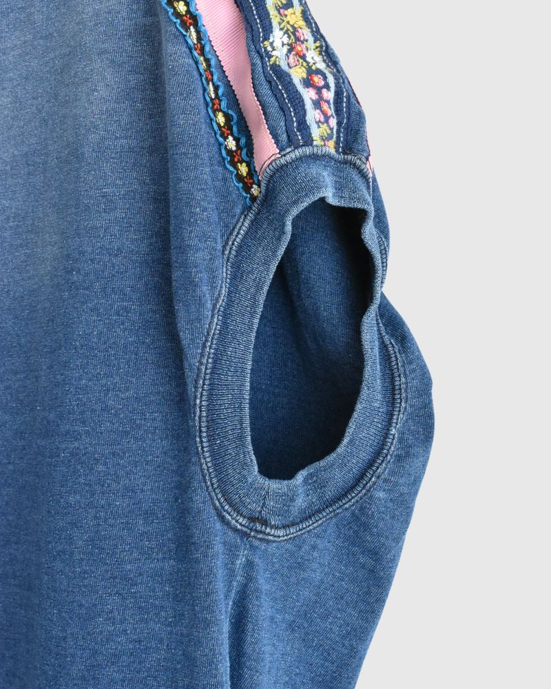 Vintage-style Tyrolean Tape Sleeveless T-shirt in Navy